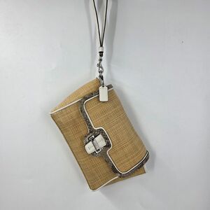 COACH Taylor City Straw Clutch with Snake Print Trim Wristlet